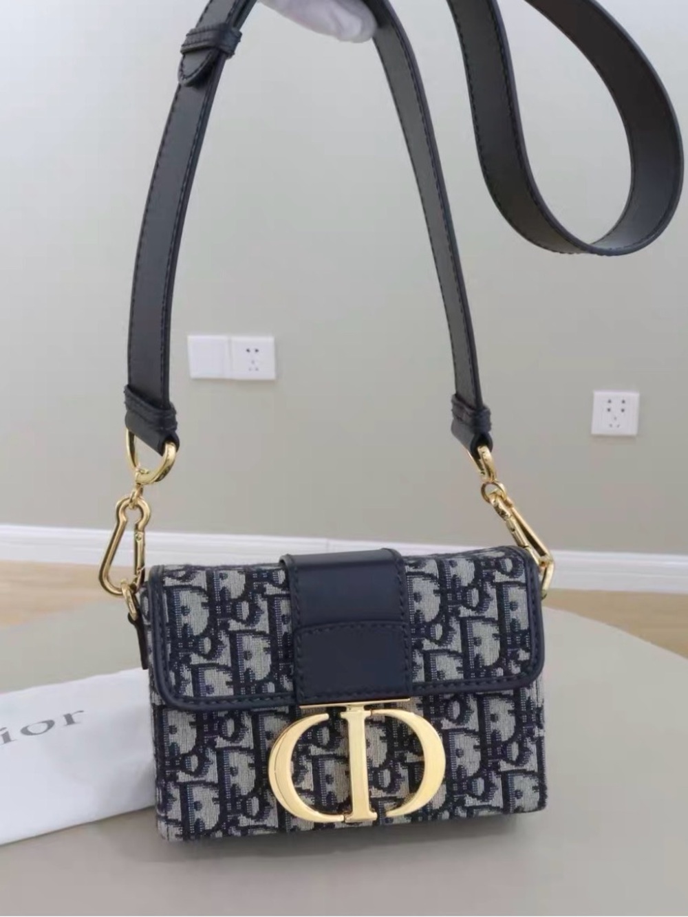 Dior Blue Oblique Canvas Mini Saddle Crossbody with Gold Hardware